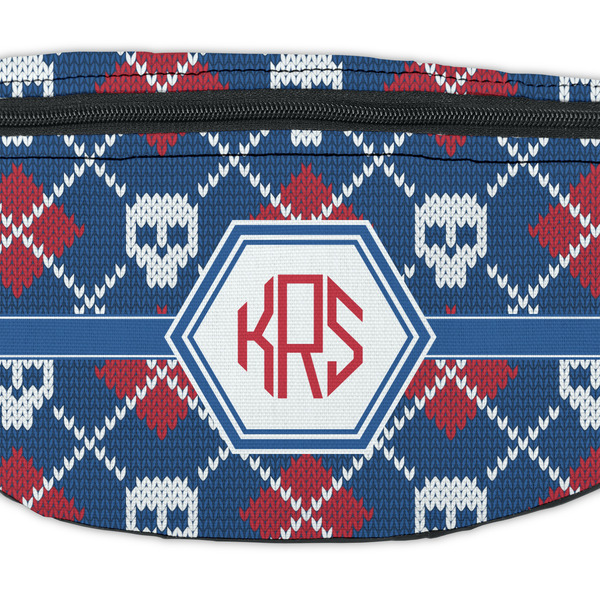 Knitted Argyle & Skulls Fanny Pack - Closeup