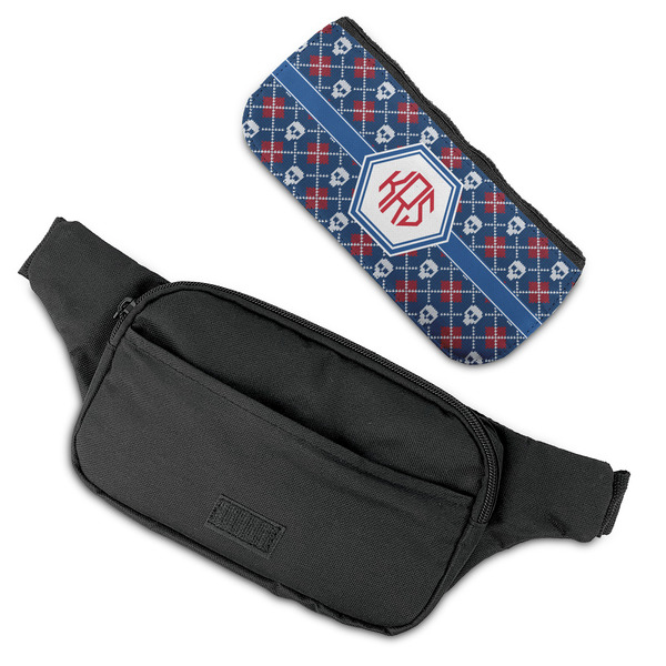 Knitted Argyle & Skulls Fanny Packs - FLAT (flap off)