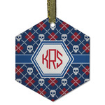 Knitted Argyle & Skulls Flat Glass Ornament - Hexagon w/ Monogram