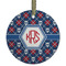 Knitted Argyle & Skulls Flat Glass Ornament - Round w/ Monogram