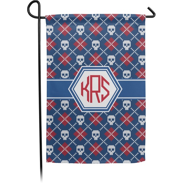 Custom Knitted Argyle & Skulls Small Garden Flag - Double Sided w/ Monograms