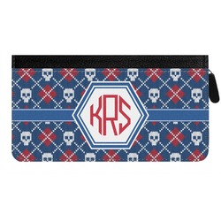Knitted Argyle & Skulls Genuine Leather Ladies Zippered Wallet (Personalized)