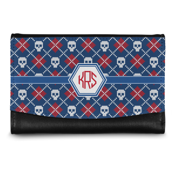 Custom Knitted Argyle & Skulls Genuine Leather Women's Wallet - Small (Personalized)