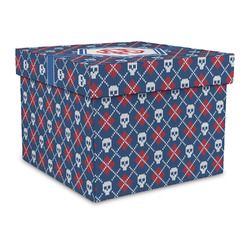 Knitted Argyle & Skulls Gift Box with Lid - Canvas Wrapped - Large (Personalized)