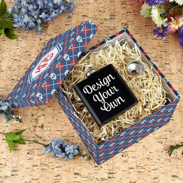 Knitted Argyle & Skulls Gift Boxes with Lid - Canvas Wrapped - Large - In Context