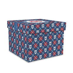 Knitted Argyle & Skulls Gift Box with Lid - Canvas Wrapped - Medium (Personalized)