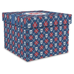 Knitted Argyle & Skulls Gift Box with Lid - Canvas Wrapped - X-Large (Personalized)