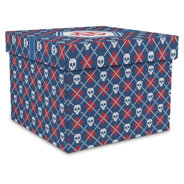 Custom Knitted Argyle & Skulls Gift Box with Lid - Canvas Wrapped - X-Large (Personalized)