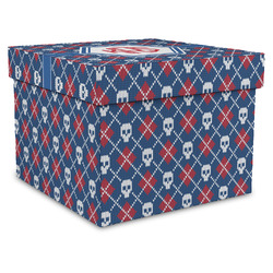 Knitted Argyle & Skulls Gift Box with Lid - Canvas Wrapped - XX-Large (Personalized)