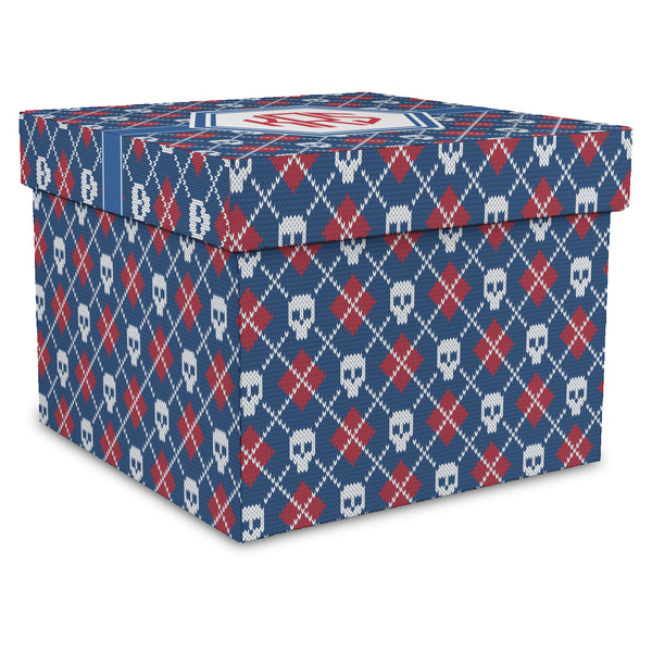 Custom Knitted Argyle & Skulls Gift Box with Lid - Canvas Wrapped - XX-Large (Personalized)
