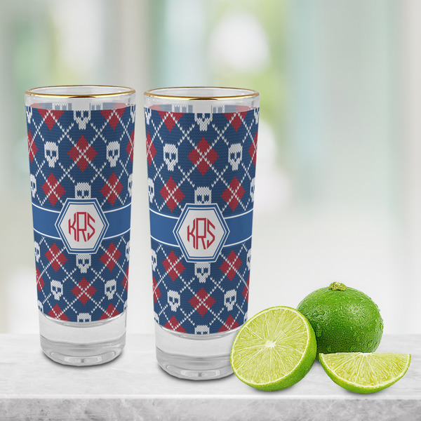 Knitted Argyle & Skulls Glass Shot Glass - 2 oz - LIFESTYLE