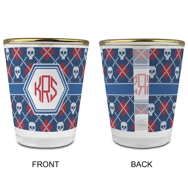Knitted Argyle & Skulls Glass Shot Glass - with gold rim - APPROVAL