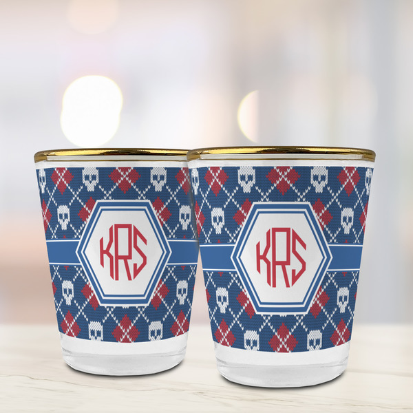 Knitted Argyle & Skulls Glass Shot Glass - with gold rim - LIFESTYLE