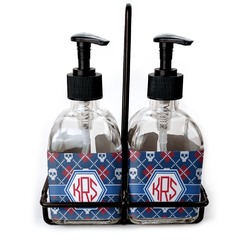 Knitted Argyle & Skulls Glass Soap & Lotion Bottle Set (Personalized)