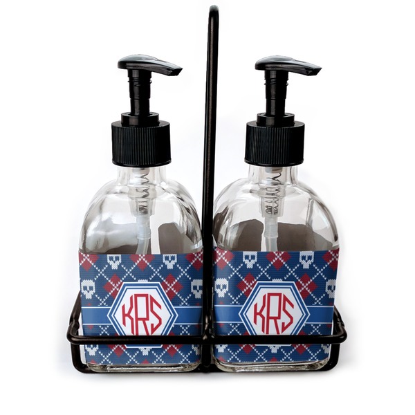 Custom Knitted Argyle & Skulls Glass Soap & Lotion Bottles (Personalized)