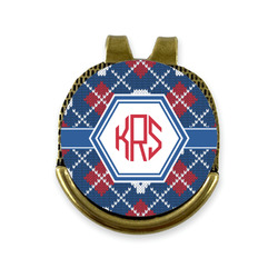 Knitted Argyle & Skulls Golf Ball Marker - Hat Clip - Gold