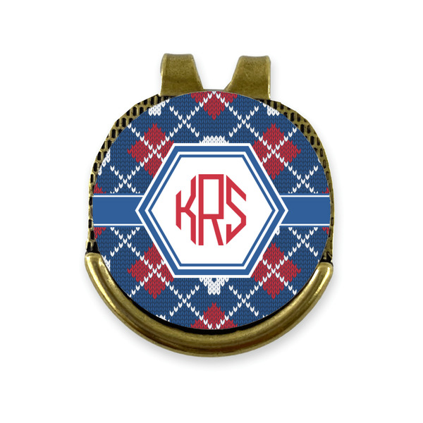 Custom Knitted Argyle & Skulls Golf Ball Marker - Hat Clip - Gold