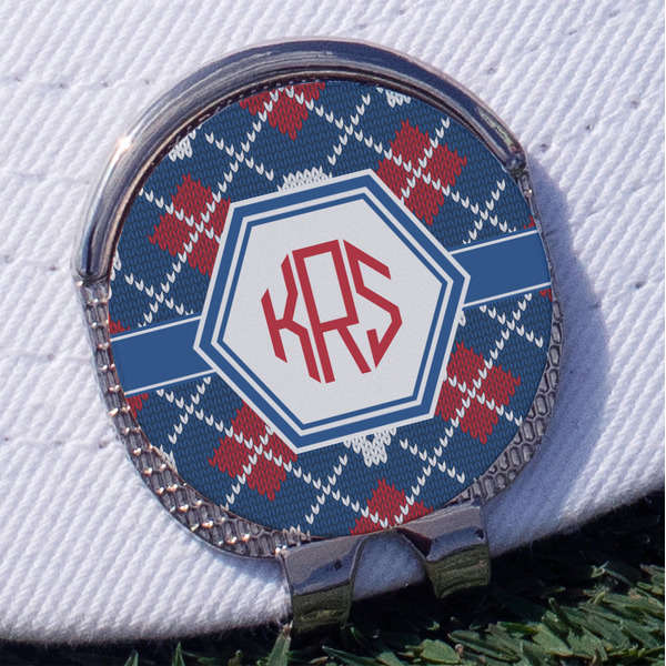 Custom Knitted Argyle & Skulls Golf Ball Marker - Hat Clip