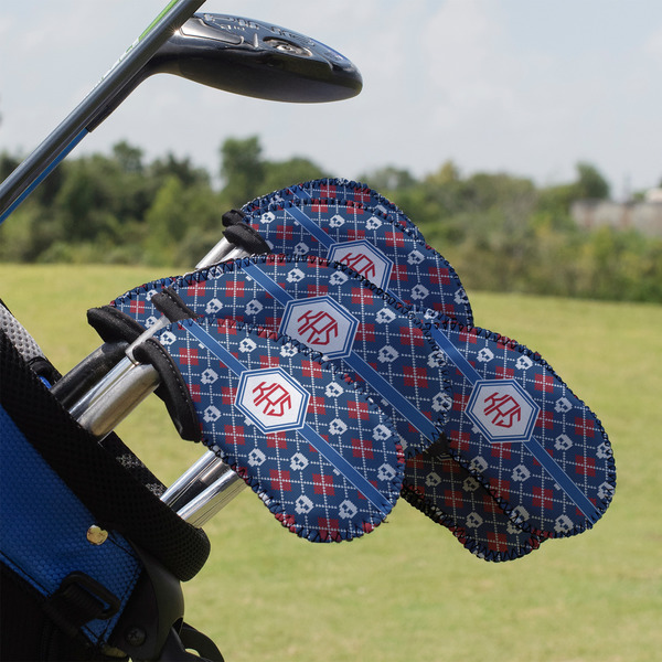 Custom Knitted Argyle & Skulls Golf Club Iron Cover - Set of 9 (Personalized)