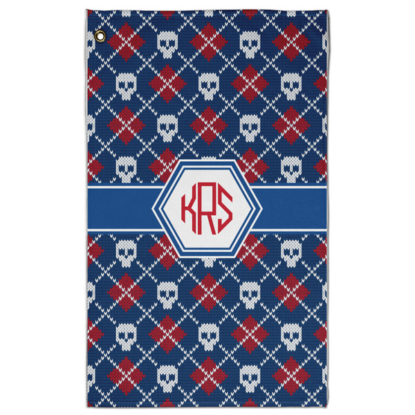 Custom Knitted Argyle & Skulls Golf Towel - Poly-Cotton Blend - Large w/ Monograms