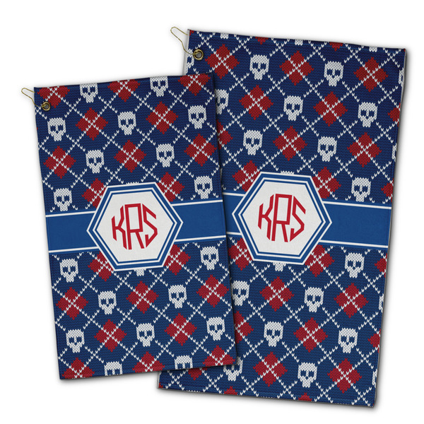 Knitted Argyle & Skulls Golf Towel - PARENT (small and large)