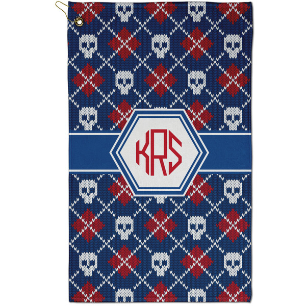 Custom Knitted Argyle & Skulls Golf Towel - Poly-Cotton Blend - Small w/ Monograms