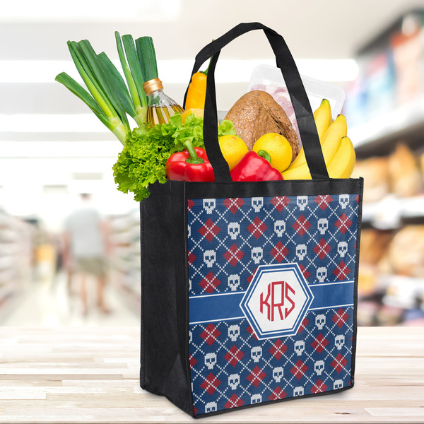 Knitted Argyle & Skulls Grocery Bag - LIFESTYLE