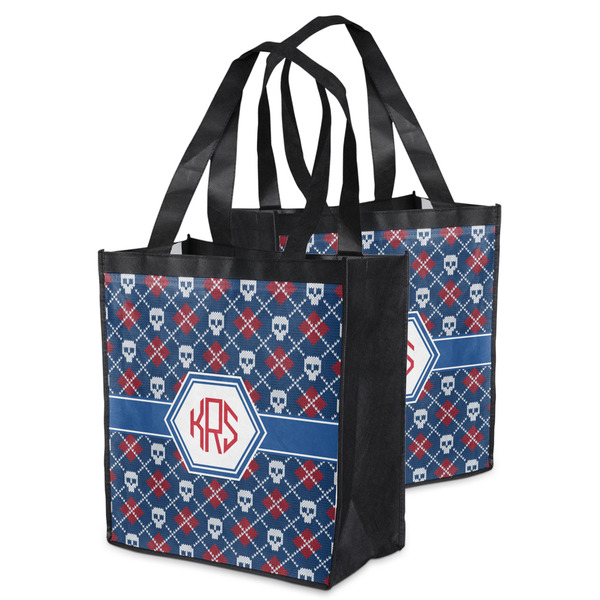 Knitted Argyle & Skulls Grocery Bag - MAIN
