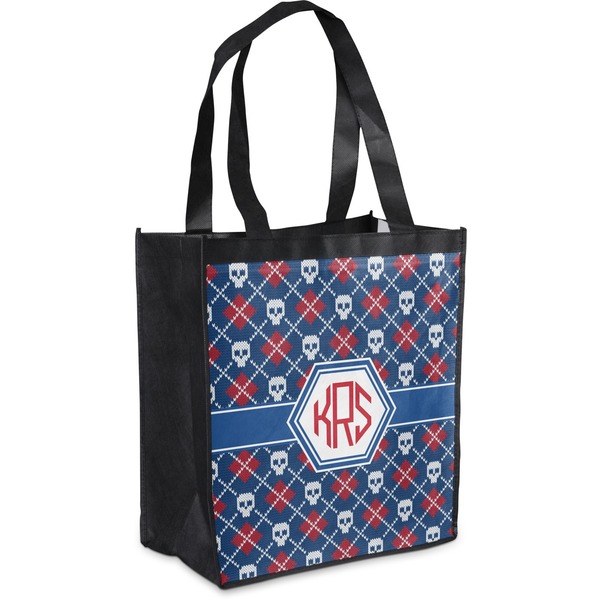 Custom Knitted Argyle & Skulls Grocery Bag (Personalized)