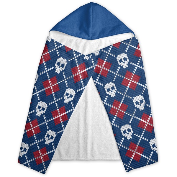 Knitted Argyle & Skulls Hooded Towel - Folded