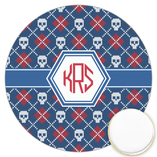 Custom Knitted Argyle & Skulls Printed Cookie Topper - 3.25" (Personalized)