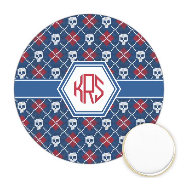 Custom Knitted Argyle & Skulls Printed Cookie Topper - Round (Personalized)