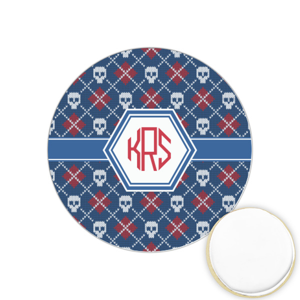 Custom Knitted Argyle & Skulls Printed Cookie Topper - 1.25" (Personalized)
