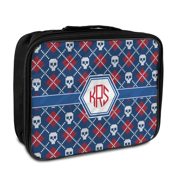 Custom Knitted Argyle & Skulls Insulated Lunch Bag (Personalized)