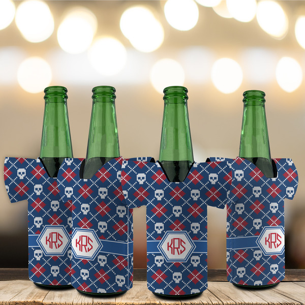 Knitted Argyle & Skulls Jersey Bottle Cooler - Set of 4 - LIFESTYLE