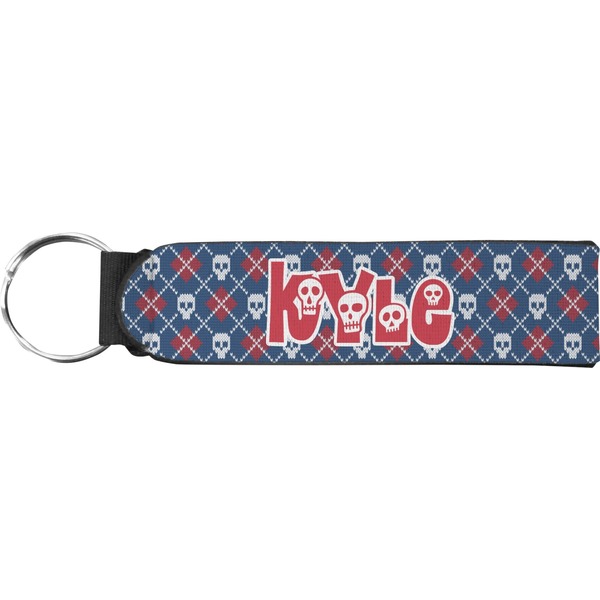 Custom Knitted Argyle & Skulls Neoprene Keychain Fob (Personalized)