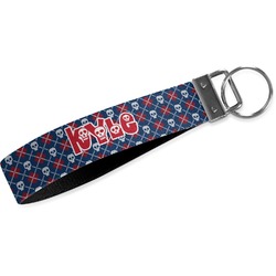 Knitted Argyle & Skulls Webbing Keychain Fob - Small (Personalized)