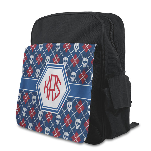 Custom Knitted Argyle & Skulls Preschool Backpack (Personalized)