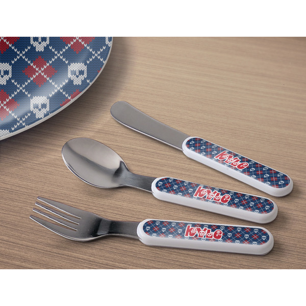 Knitted Argyle & Skulls Kids Flatware w/ Plate