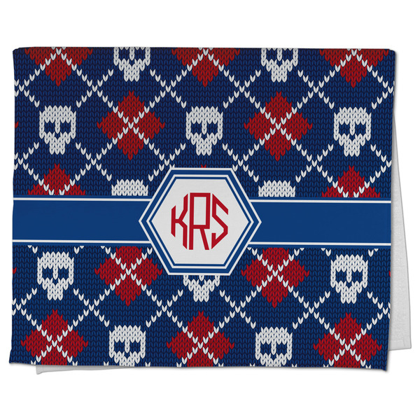 Custom Knitted Argyle & Skulls Kitchen Towel - Poly Cotton w/ Monograms