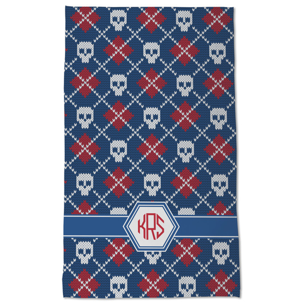 Knitted Argyle & Skulls Kitchen Towel - Poly Cotton - Full Front