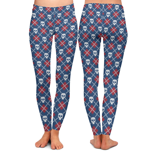 Knitted Argyle & Skulls Ladies Leggings - Front and Back