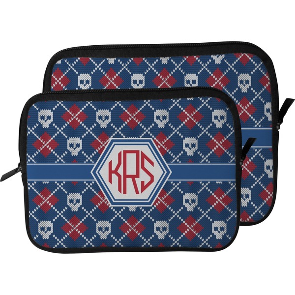 Knitted Argyle & Skulls Laptop Sleeve (Size Comparison)