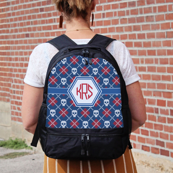 Knitted Argyle & Skulls Large Backpack - Black - On Back