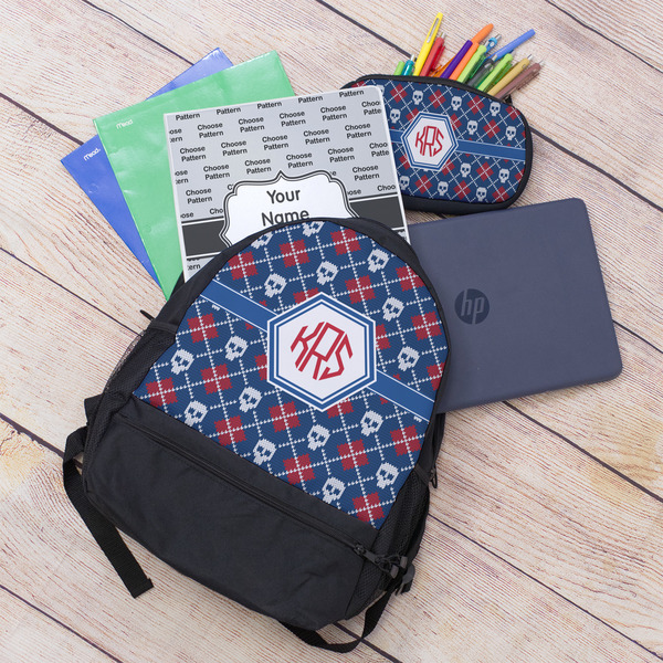 Knitted Argyle & Skulls Large Backpack - Black - With Stuff