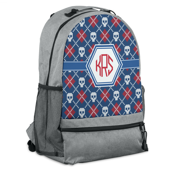 Custom Knitted Argyle & Skulls Backpack - Grey (Personalized)