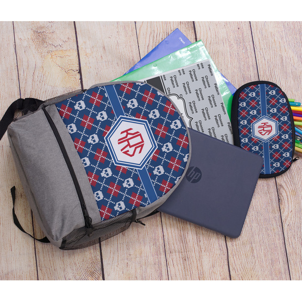Knitted Argyle & Skulls Large Backpack - Gray - With Stuff
