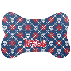 Knitted Argyle & Skulls Bone Shaped Dog Food Mat (Large) (Personalized)