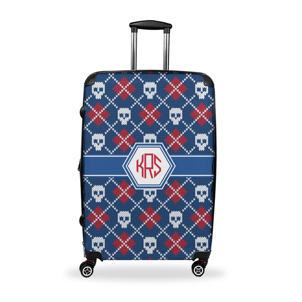 Custom Knitted Argyle & Skulls Suitcase - 28" Large - Checked w/ Monogram