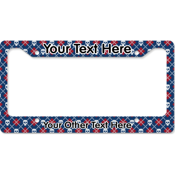Knitted Argyle & Skulls License Plate Frame Wide